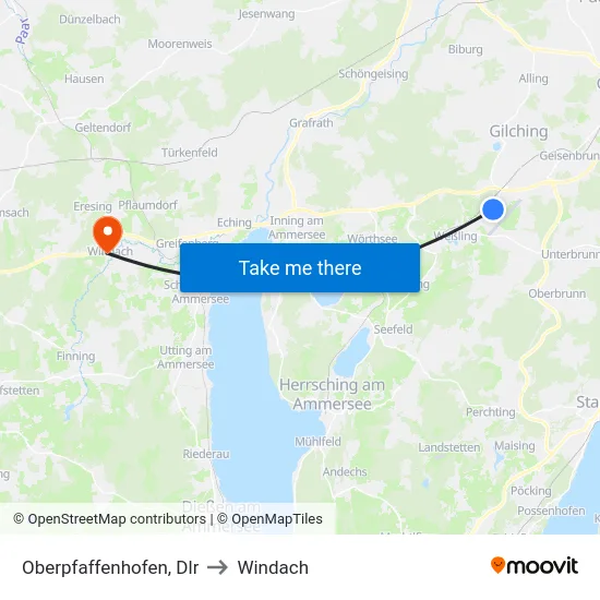 Oberpfaffenhofen, Dlr to Windach map