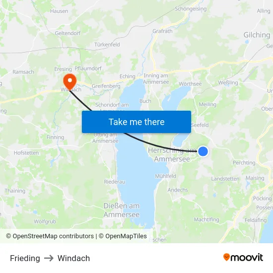 Frieding to Windach map