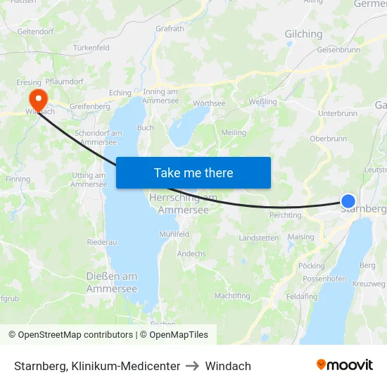 Starnberg, Klinikum-Medicenter to Windach map