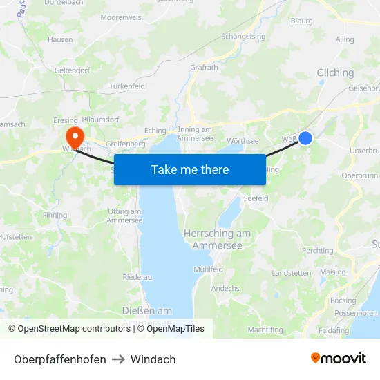 Oberpfaffenhofen to Windach map