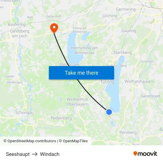 Seeshaupt to Windach map