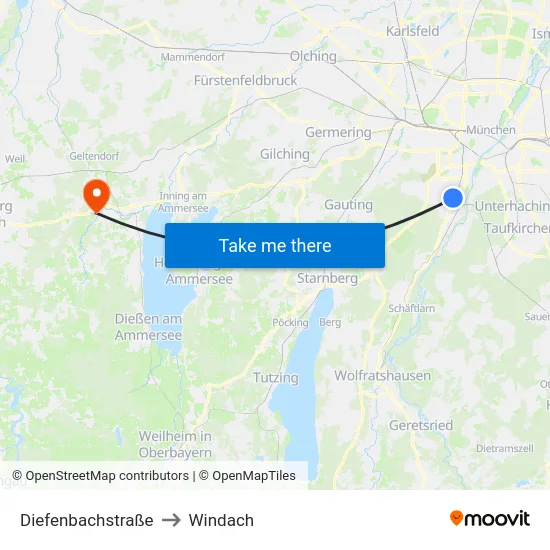 Diefenbachstraße to Windach map