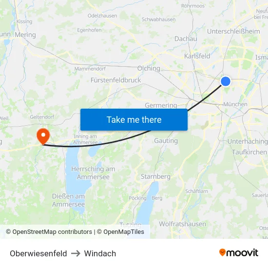 Oberwiesenfeld to Windach map