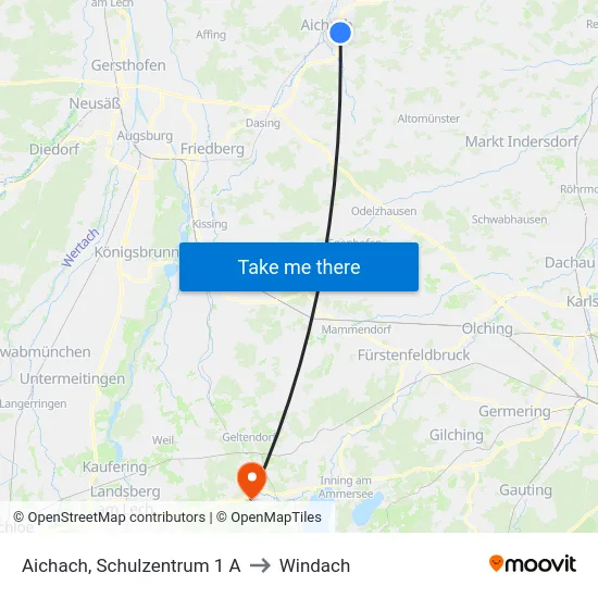 Aichach, Schulzentrum 1 A to Windach map