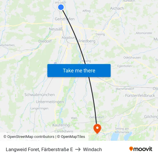 Langweid Foret, Färberstraße E to Windach map