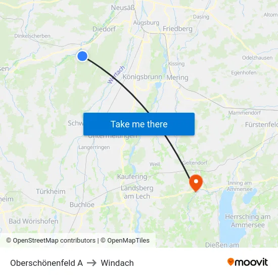 Oberschönenfeld A to Windach map