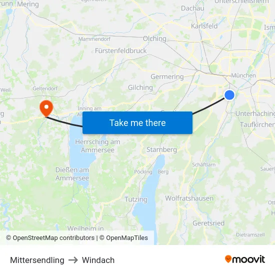 Mittersendling to Windach map