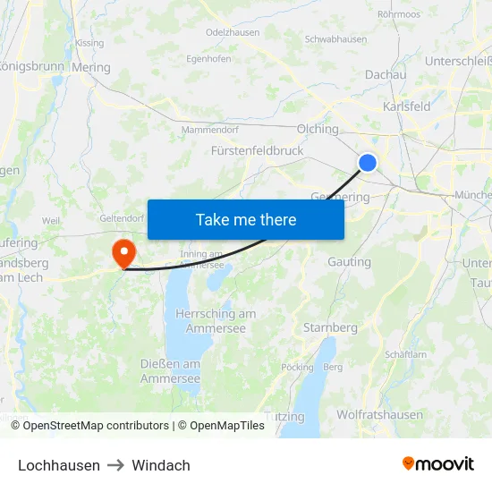 Lochhausen to Windach map