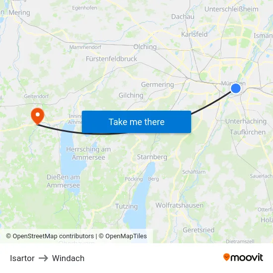 Isartor to Windach map