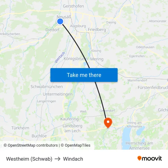 Westheim (Schwab) to Windach map