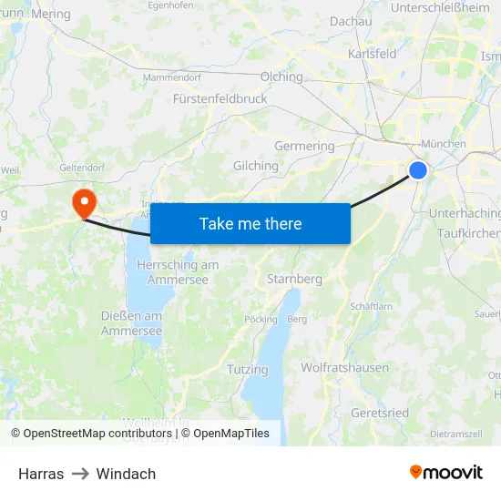 Harras to Windach map