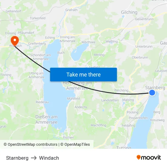 Starnberg to Windach map