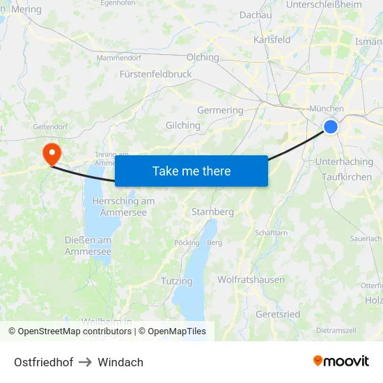 Ostfriedhof to Windach map