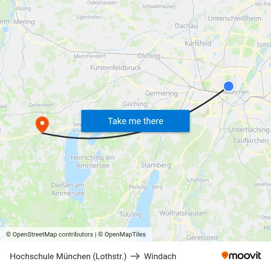 Hochschule München (Lothstr.) to Windach map