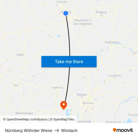 Nürnberg Wöhrder Wiese to Windach map