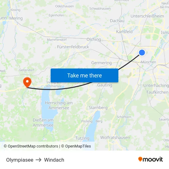 Olympiasee to Windach map
