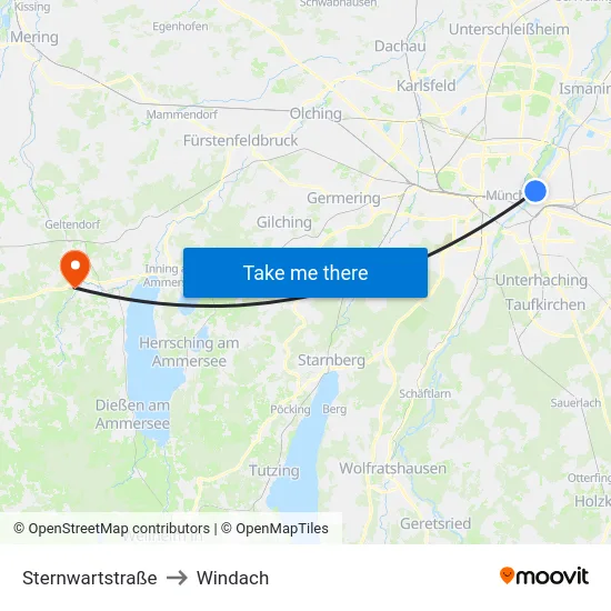 Sternwartstraße to Windach map