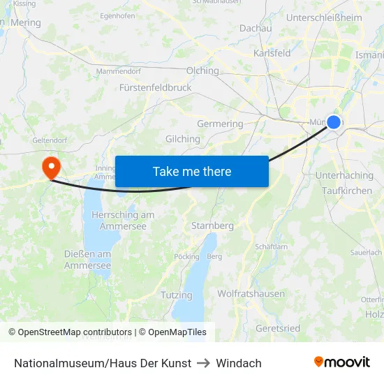 Nationalmuseum/Haus Der Kunst to Windach map