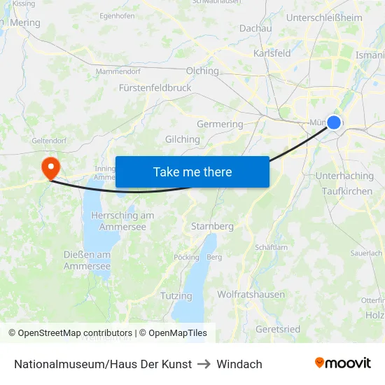 Nationalmuseum/Haus Der Kunst to Windach map