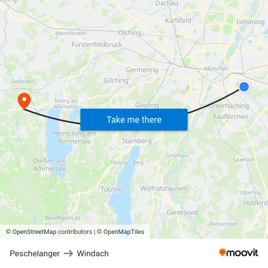 Peschelanger to Windach map