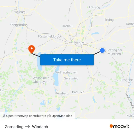 Zorneding to Windach map