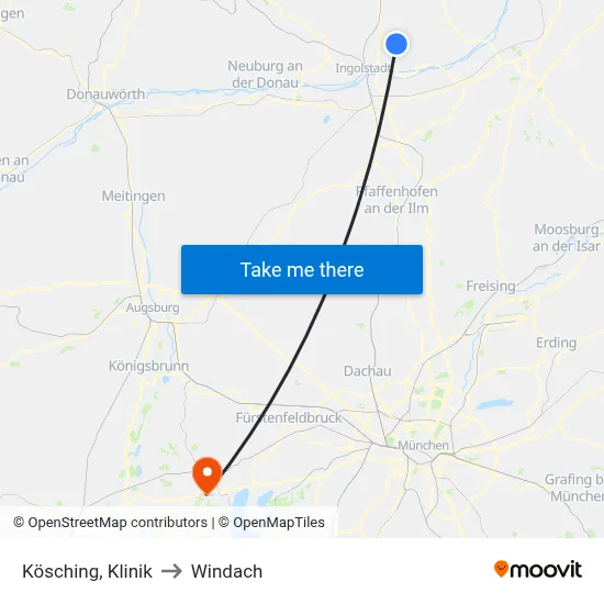 Kösching, Klinik to Windach map