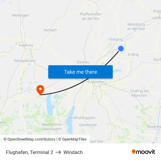 Flughafen, Terminal 2 to Windach map