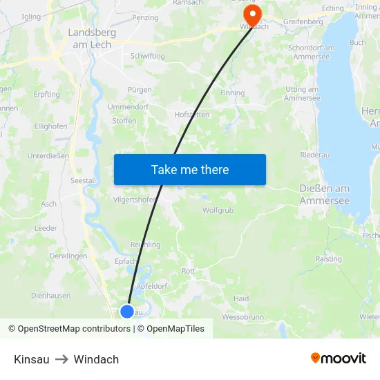 Kinsau to Windach map