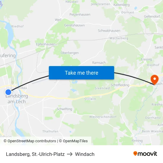 Landsberg, St.-Ulrich-Platz to Windach map