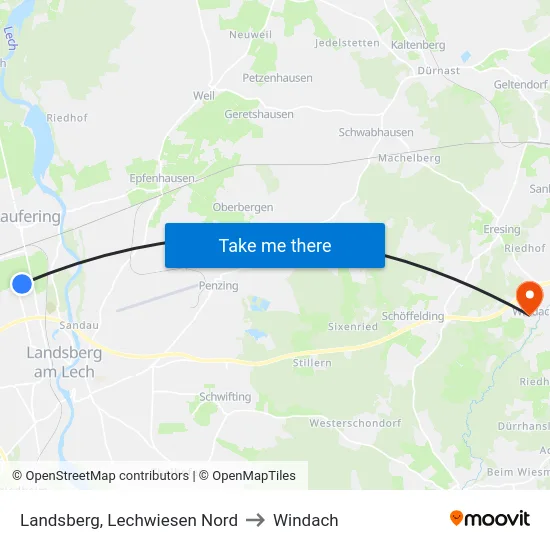 Landsberg, Lechwiesen Nord to Windach map
