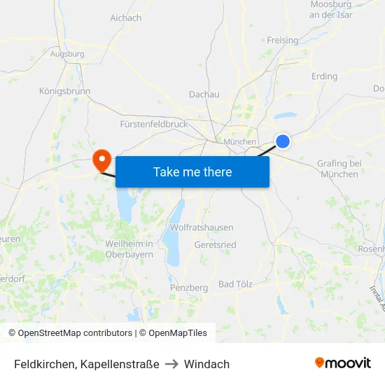Feldkirchen, Kapellenstraße to Windach map