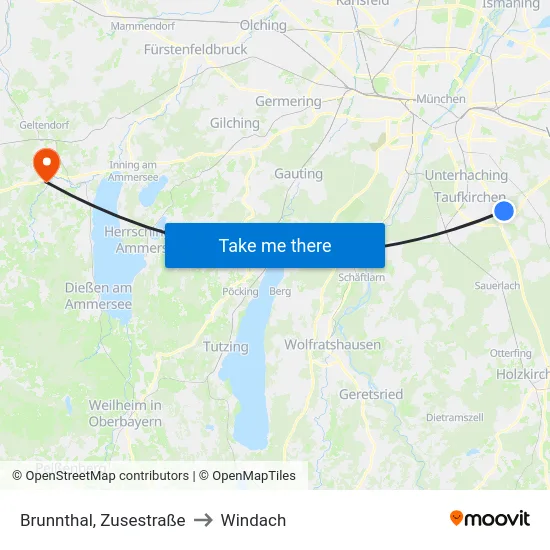 Brunnthal, Zusestraße to Windach map
