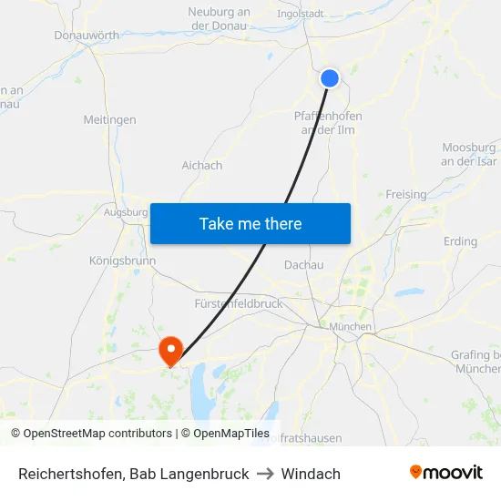Reichertshofen, Bab Langenbruck to Windach map