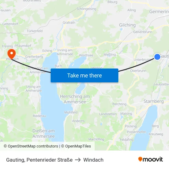 Gauting, Pentenrieder Straße to Windach map