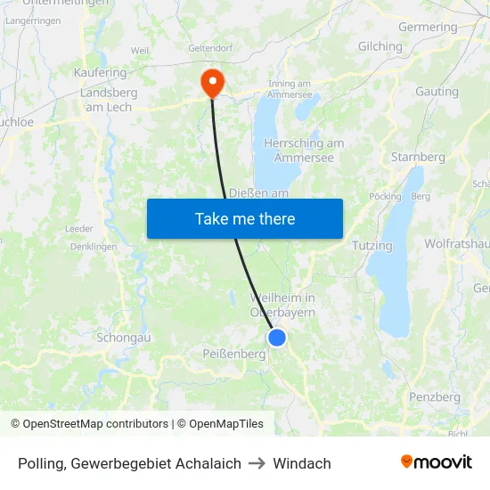 Polling, Gewerbegebiet Achalaich to Windach map