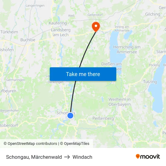 Schongau, Märchenwald to Windach map