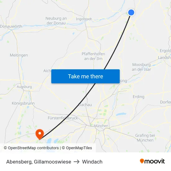 Abensberg, Gillamooswiese to Windach map