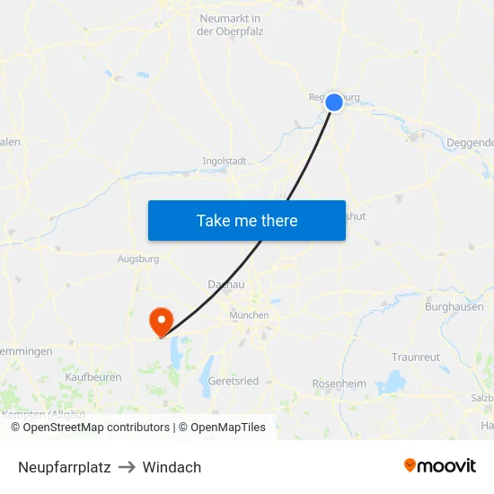 Neupfarrplatz to Windach map