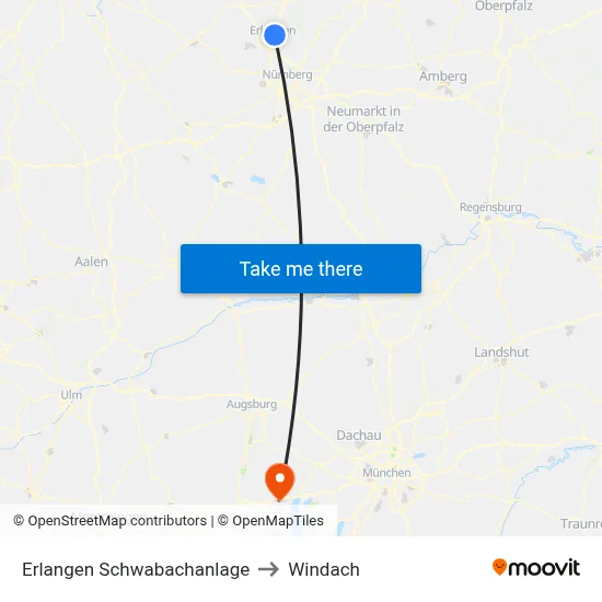 Erlangen Schwabachanlage to Windach map