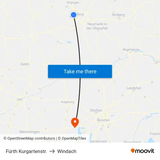 Fürth Kurgartenstr. to Windach map