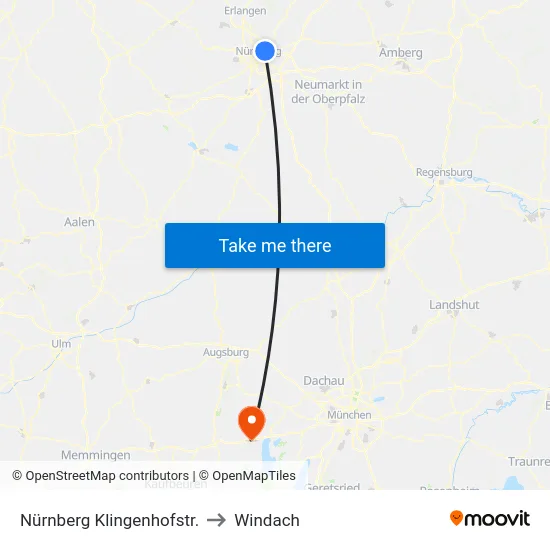 Nürnberg Klingenhofstr. to Windach map