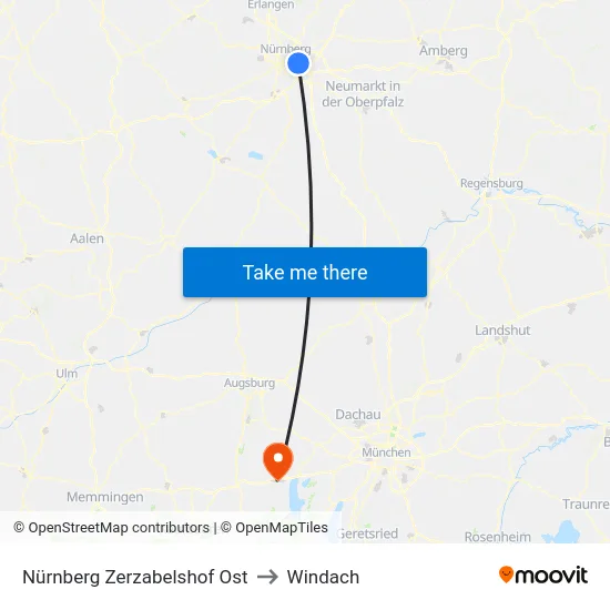 Nürnberg Zerzabelshof Ost to Windach map