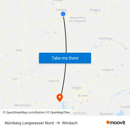 Nürnberg Langwasser Nord to Windach map