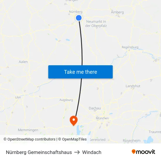 Nürnberg Gemeinschaftshaus to Windach map