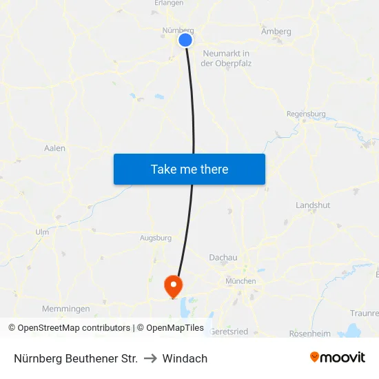 Nürnberg Beuthener Str. to Windach map