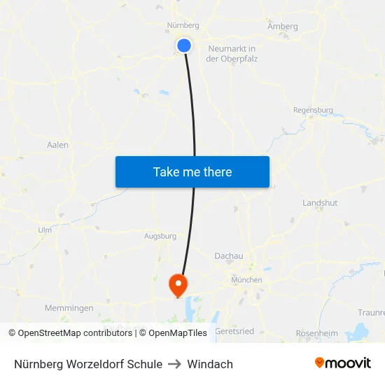 Nürnberg Worzeldorf Schule to Windach map