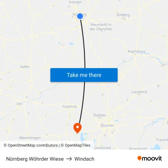 Nürnberg Wöhrder Wiese to Windach map