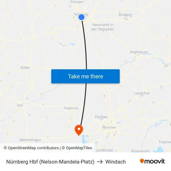 Nürnberg Hbf (Nelson-Mandela-Platz) to Windach map