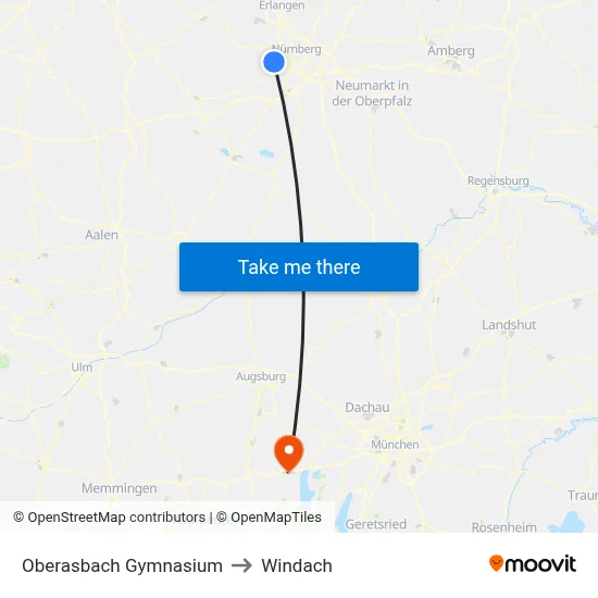 Oberasbach Gymnasium to Windach map