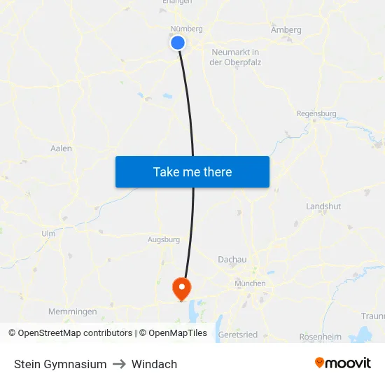 Stein Gymnasium to Windach map